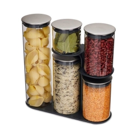 Podium 100 Glass Dry Food Storage Container Set with Stand 5-piece Stainless Steel