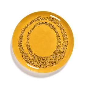 Dinner plate Feast sunny yellow swirl-dots black cm 26,5