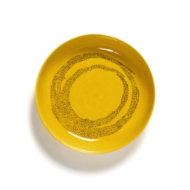 Deep plate Feast sunny yellow swirl-dots black cm 22