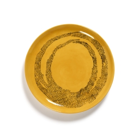 Dessert plate Feast lapis sunny yellow swirl-black dots cm 22,5