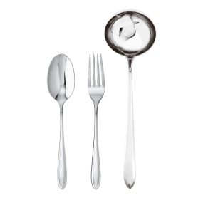 ladle, serving spoon and fork
