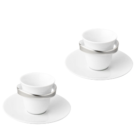 set 2 espresso cups with saucers Silver